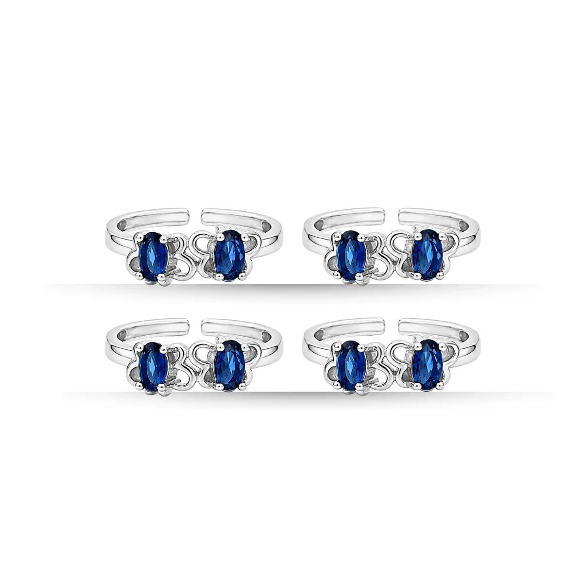 925 Sterling Silver Toe Ring Pair Of 2 Blue Stone Elegant Design For Women